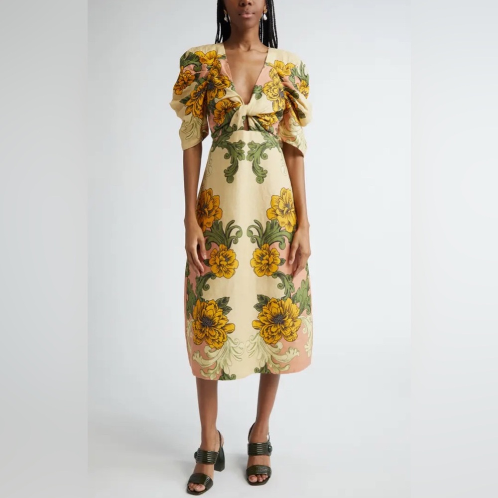 FARM Rio Yellow Floral Midi Dress
